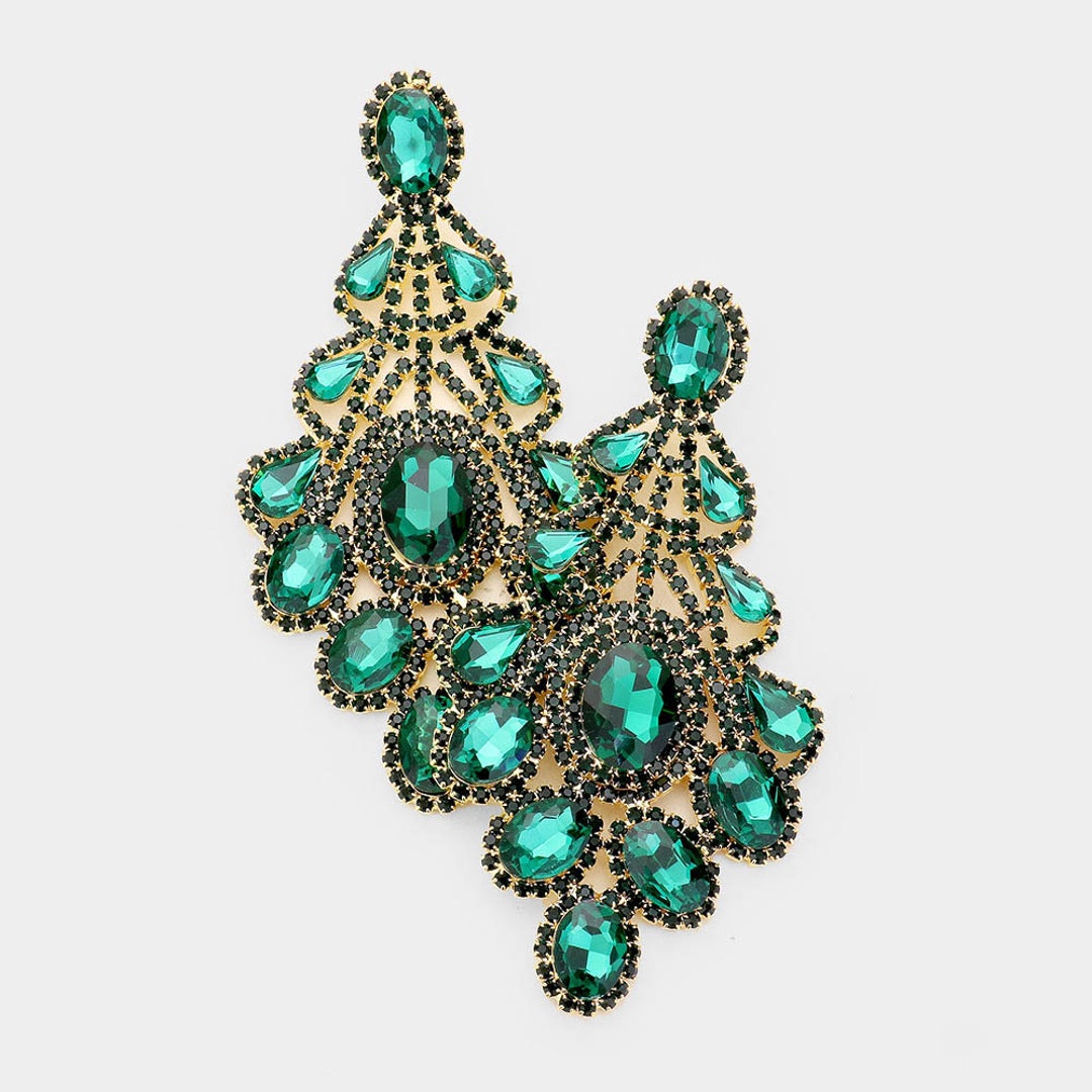 Large Emerald Chandelier Earrings Long Emerald Chandelier Earrings