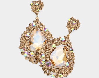 Gold Earrings | Big Gold Earrings | Gold Pageant Earrings| Gold Prom Earrings| Chunky Gold Earrings | Gold Stoned Earrings
