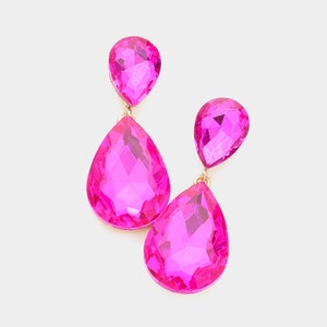 Fuchsia Drop Earrings | Hot Pink Dangle Earrings | Teardrop Earrings | Fuchsia Crystal Earrings | Hot Pink Pageant Earrings | E1420