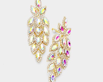 AB Crystal Clip On Earrings on Gold | AB Clip-on Earrings | ab Crystal Clip on Earrings | Clip-on Pageant Earrings | C3046