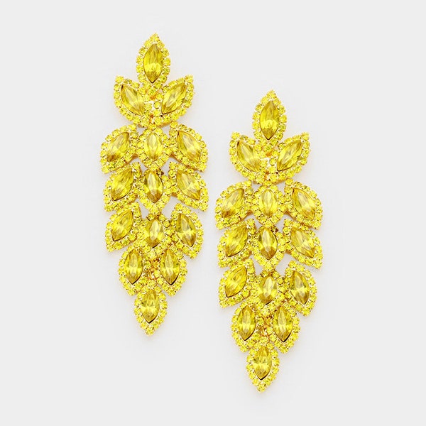 Yellow Crystal Earrings| Yellow Chandelier Earrings| Long Crystal Earrings| Crystal Pageant Earrings| Yellow Prom Earrings| E3046