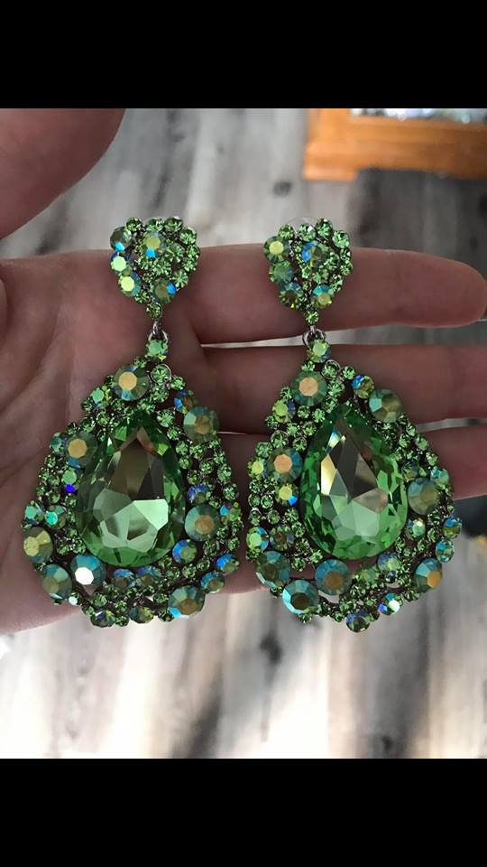 Green Earrings Green Pageant Earrings Big Green Earrings Etsy