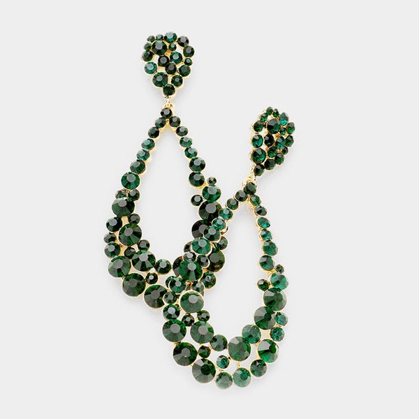 Emerald Crystal Hoop Earrings | Emerald Pageant Hoop Earrings | Rhinestone Hoop Earrings | Prom Earrings | Pageant Earrings | 1481