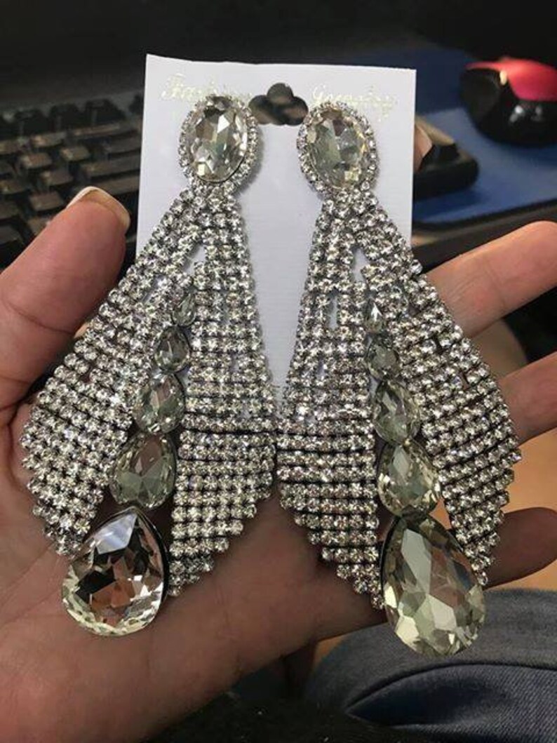 Long Chandelier Earrings Big Crystal Pageant Statement Prom