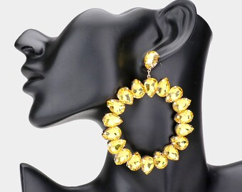 Large Yellow Chandelier Earrings | Large Teardrop Open Circle Yellow Earrings | Big Yellow Earrings | Pageant Earrings | 2060
