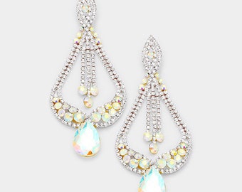 Long AB Chandelier Earrings | Miss America Earrings | Long AB Pageant Earrings | AB Pageant Jewelry | ab Statement Earrings | 7190