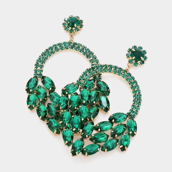 Big Emerald Cluster Earrings | Large Green Earrings | Emerald Pageant Earrings | Green Chandelier Earrings| Emerald Dangle Earrings| 1377