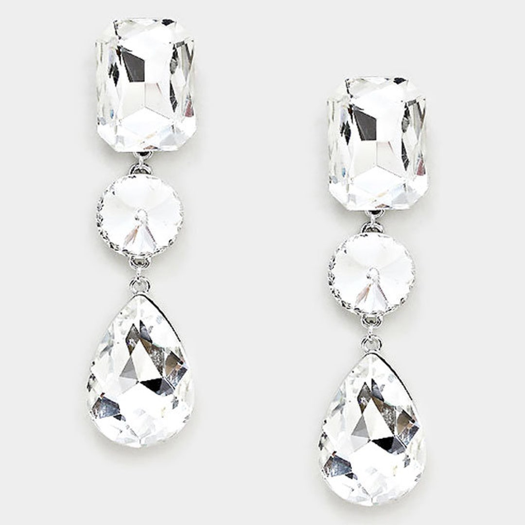 Crystal Pageant Earrings Crystal Prom Earrings Long Crystal Drop