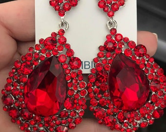 Red Earrings NO AB | Red Chunky Earrings | Large Red Earrings | Red Pageant Earrings | Red Prom Earrings| Pageant Earrings | NO Ab