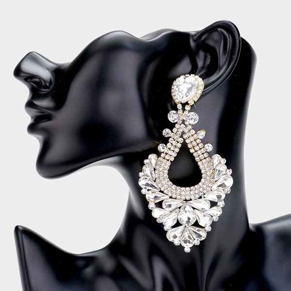 Crystal Chandelier Earrings on Gold | Long Crystal Earrings on Gold | Pageant Earrings | Prom Earrings | 3263
