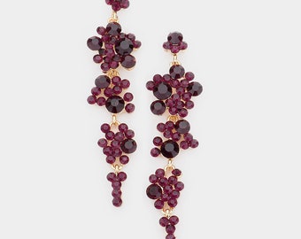 Crystal Purple Rhinestone Pageant Earrings | Crystal Purple Rhinestone Prom Earrings | Long Purple Crystal Rhinestone Earrings | 1475