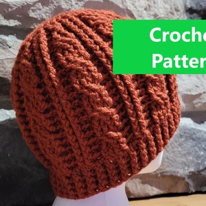 Chapéu de coque bagunçado com cabos de crochê SOMENTE PADRÃO