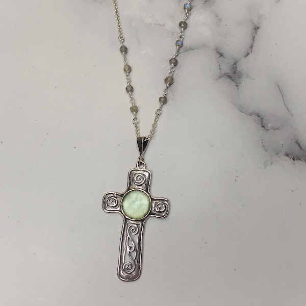 Roman Glass Sterling Silver Cross Necklace