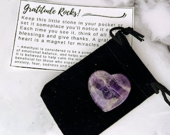 Gratitude Rocks - Amethyst Puffy Heart, Pocket Stone