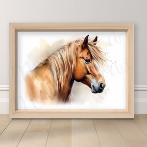 Palomino Shetland Pony Portrait, Watercolor PRINTABLE, Wall Art, Equine Poster, Wild Horses giclée, Miniature Horse Face, Little Horses art