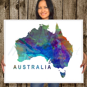 Australia country watercolor painting, city print art Illustration watercolour rainbow, travel, retro skyline, cityscape, Aussie, Continent