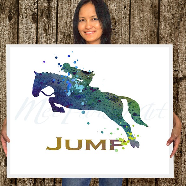Jump Word Horse watercolor Hunter painting Jumping Print Horseman English Riding Western  quote inspiration Dressage Horsemanship