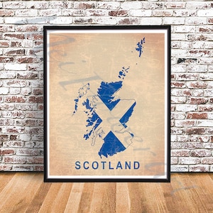 Vintage Scotland country flag map watercolor painting city print art watercolour rainbow St Andrews Cross Saltire Scottish Edinburgh