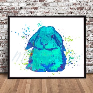 Holland Lop Rabbit watercolor style PRINT, Easter Bunny painting, Water color, silhouette, hare poster, watercolour wall art, Illustration