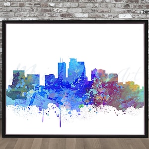Minneapolis skyline watercolor, skyline watercolour, Minneapolis painting skyline painting, Minneapolis city skyline, cityscape print art MN