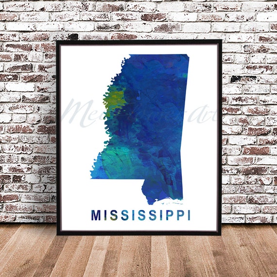 State Map of Mississippi Mississippi Map Art Print Watercolor Illustration Wall Art Home Decor Gift COLOUR PRINTS