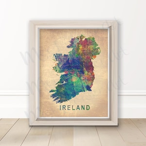 Vintage Ireland watercolor print Map watercolour country painting city art Illustration skyline Irish Celtic green Dublin Valentines Gift