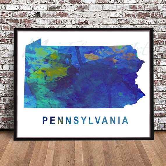 Art Print Watercolor Illustration Wall Art Home Decor Gift State Map of Pennsylvania COLOUR PRINTS Pennsylvania Map