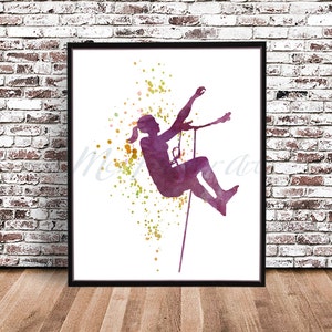 Rock Climber Woman 1 watercolor painting print watercolour poster giclee illustration artwork climbing mountaineering adventure burgundy