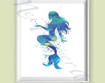 Watercolor Mermaid PRINT, Oceanic painting Poster, Sea Life Art, Little Mermaid painting, kids bedroom child decor Baby's Nursery