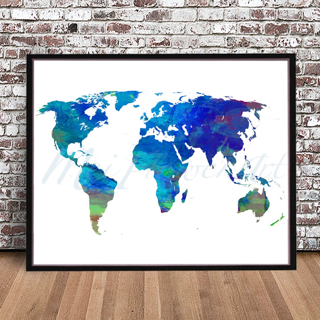 World Global Map PRINT, Globe Watercolor Painting POSTER, Watercolour ...