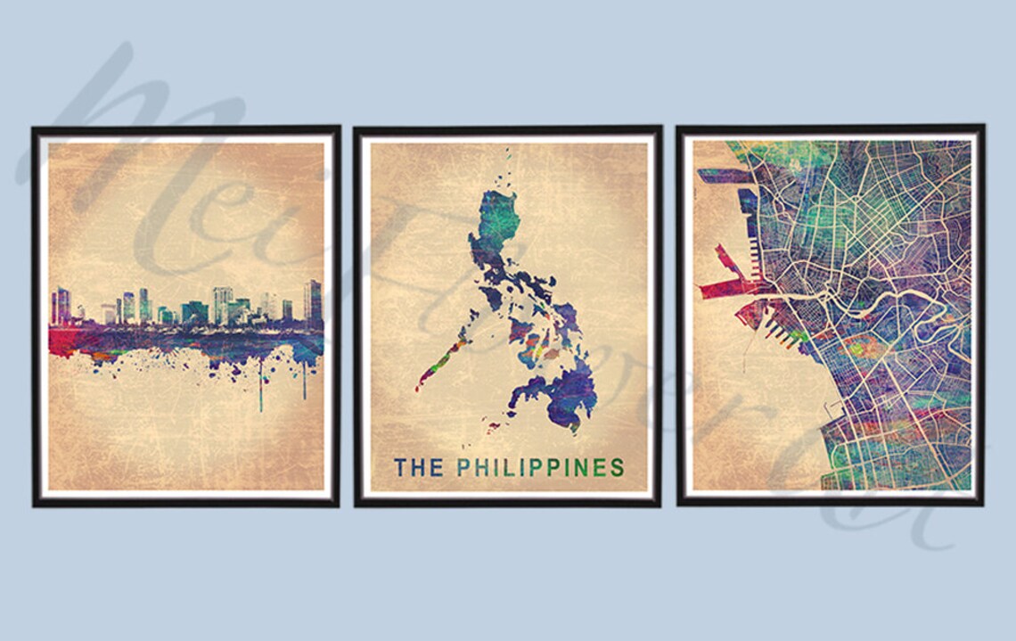 Vintage Philippines Map PRINT SET Watercolor Painting | Etsy