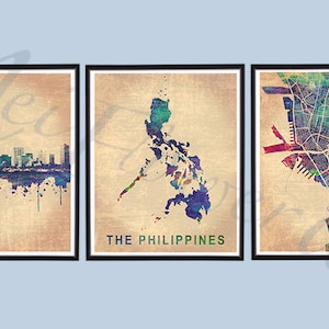 Vintage Philippines Map PRINT SET, Watercolor Painting, Filipino Maps ...