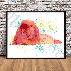 Holland Lop Rabbit watercolor style PRINT, Art Bunny painting, Water color, silhouette, hare poster, watercolour wall art, rabbit breed