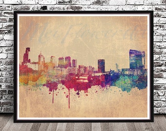 Vintage Philadelphia City Skyline PRINT, watercolor style POSTER, watercolor painting, wall art, Philly Cityscape, Pittsburg Pennsylvania PA