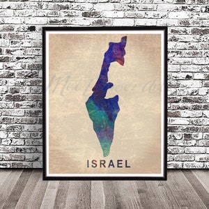 Vintage Israel MAP PRINT, country watercolor painting poster, wall art, watercolor, skyline cityscape, Jerusalem Holy Land