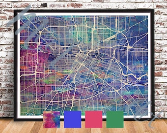 Vintage Houston Street Map, Tx Texas State,  City Streetmap, Retro streetmap Painting Houston Watercolor Decor Wall Art Houston print poster