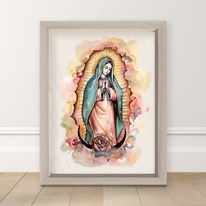 Maagd van Guadalupe Minimalistische kunst, DIGITALE DOWNLOAD PRINT, Maria-poster, Virgen de Guadalupe, religieuze kunst, Acuarela, Diseno, Sante Maria