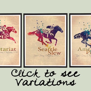 Vintage Triple Crown Champions set of PRINTS, Secretariat, Seattle Slew, American Pharoah PRINTS, Race Horse painting, Thoroughbred poster