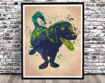 Bassador 2 Vintage watercolor style PRINT, Dachshund painting, Wiener Dog Water color, silhouette, Hound poster, watercolour wall art, decor