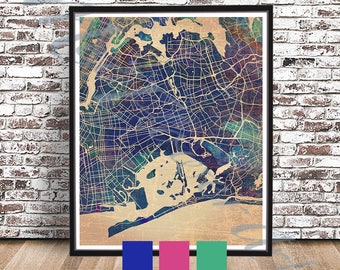 Mapa de Queens, Nueva York, callejero vintage de Nueva York, regalo de mapa de Queens, mapa de la Gran Manzana, acuarela de Queens, pintura de Nueva York, Nueva York, impresión, póster, arte