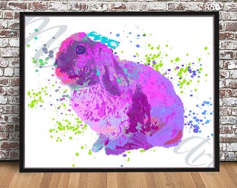Holland Lop Rabbit watercolor style PRINT, Easter Bunny painting, Water color, silhouette, hare poster, watercolour wall art, rabbit breed