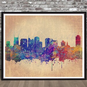 Vintage Nashville skyline watercolor skyline watercolour Tennessee painting skyline Nashville city skyline print rainbow cityscape,TN state