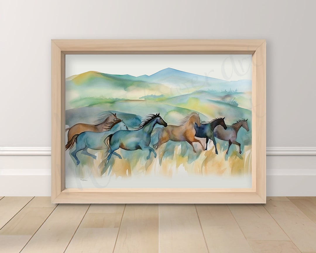 Minimalist Abstract Horse Herd Watercolor, DIGITAL DOWNLOAD Print ...