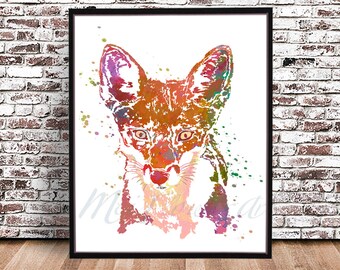 Watercolor Fox Face painting style PRINT, Red Fox POSTER, Water color wall art, silhouette, artwork, watercolour, decor, Nursery drawing