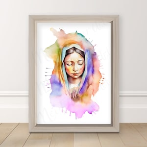 Virgin of Guadalupe Minimalist art, DIGITAL DOWNLOAD PRINT, Mary&#39;s Face poster, Virgen de Guadalupe, Religious, Watercolor, Illustration 1F