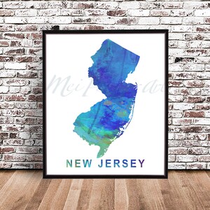 New Jersey State map PRINT, NJ Watercolor painting style POSTER, wall art, decor, Illustration, drawing, Blue, rainbow, watercolour, st