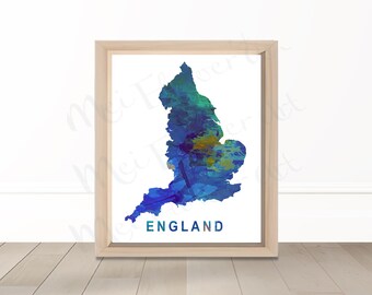 England country map watercolor painting city print art watercolour travel skyline cityscape UK United Kingdom Nation Great Britain London