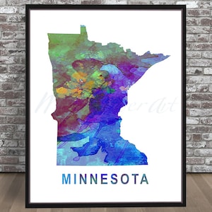 Minnesota state map art, PAINTING, PRINT, watercolor, midwest pride, artful Minnesota, Minnesota gifted, minnesota fan, Minnesota art works