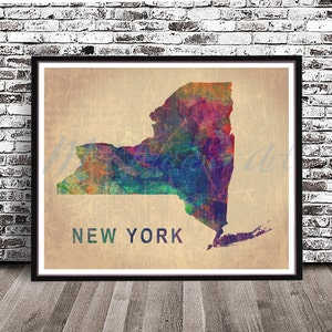 Vintage New York state watercolor map, watercolour PRINT, Newyork travelprint, New Yorker wallart, Newyork map wallart, art prints-Newyork