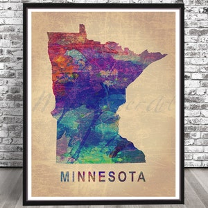 Vintage Minnesota state map PRINT, watercolor painting, Vintage Map Print, Minnesota Natural Map, Midwestern Pride, Minnesota lover gift